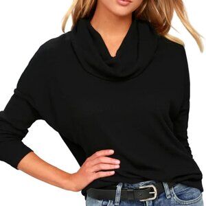 Lulus Friend Of A Friend Black Cowl Neck Sweater Size L